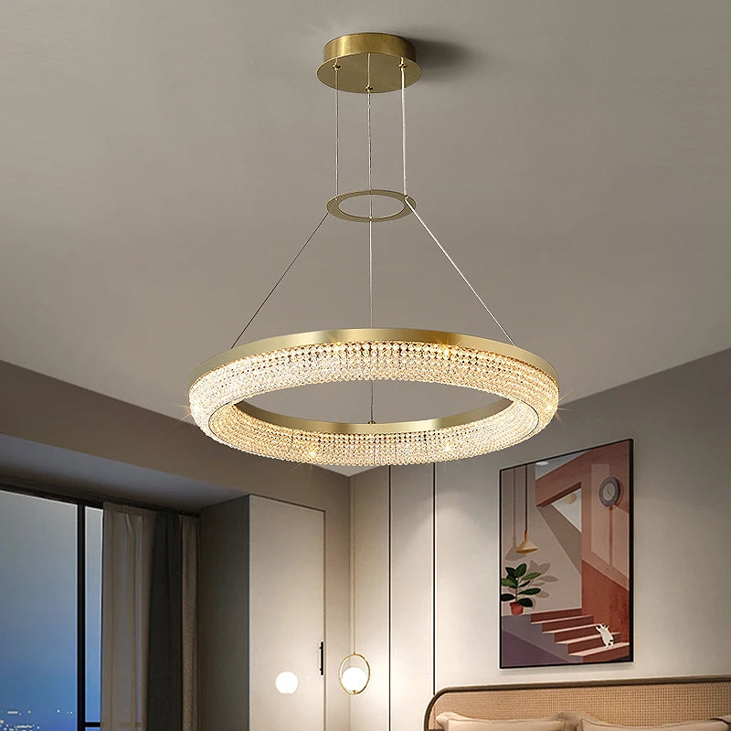 Lustre en cristal rond design nordique pour décoration intérieure