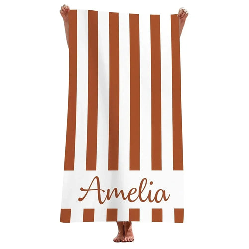 serviette de plage personnalisee rayures microfibre avec prenom