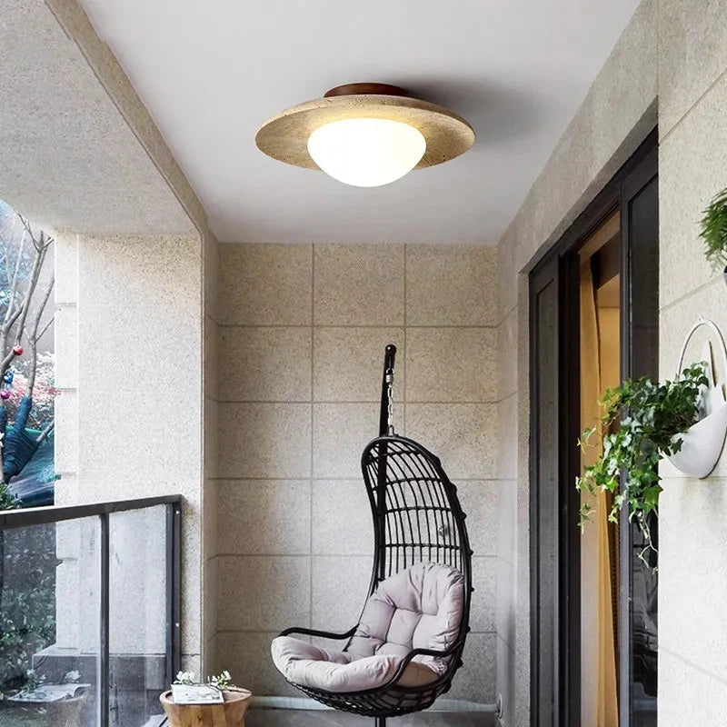 Wabi-sabi porche balcon plafonnier Europe du nord jaune grotte pierre plafonnier pour maison couloir décoration lampe - vue 5 sur 9