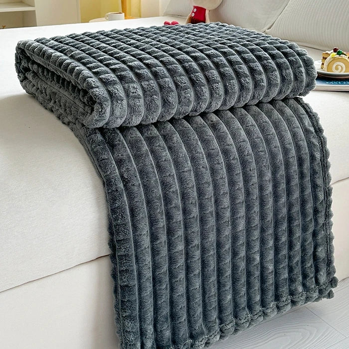 Plaid flanelle carreaux imitation fourrure pour salon hiver