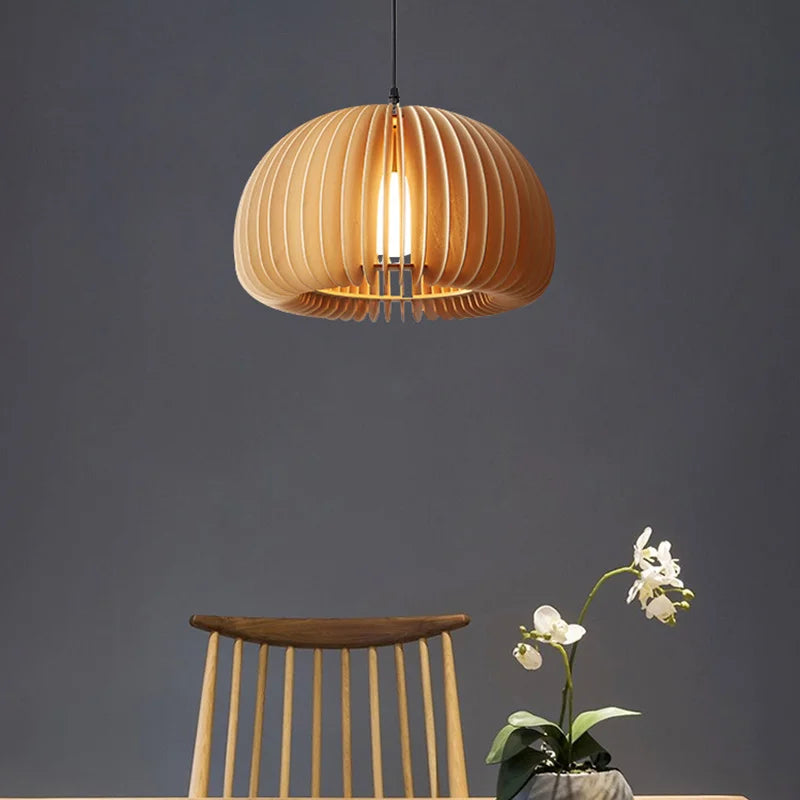 suspension luminaire rétro en bois pour îlot cuisine
