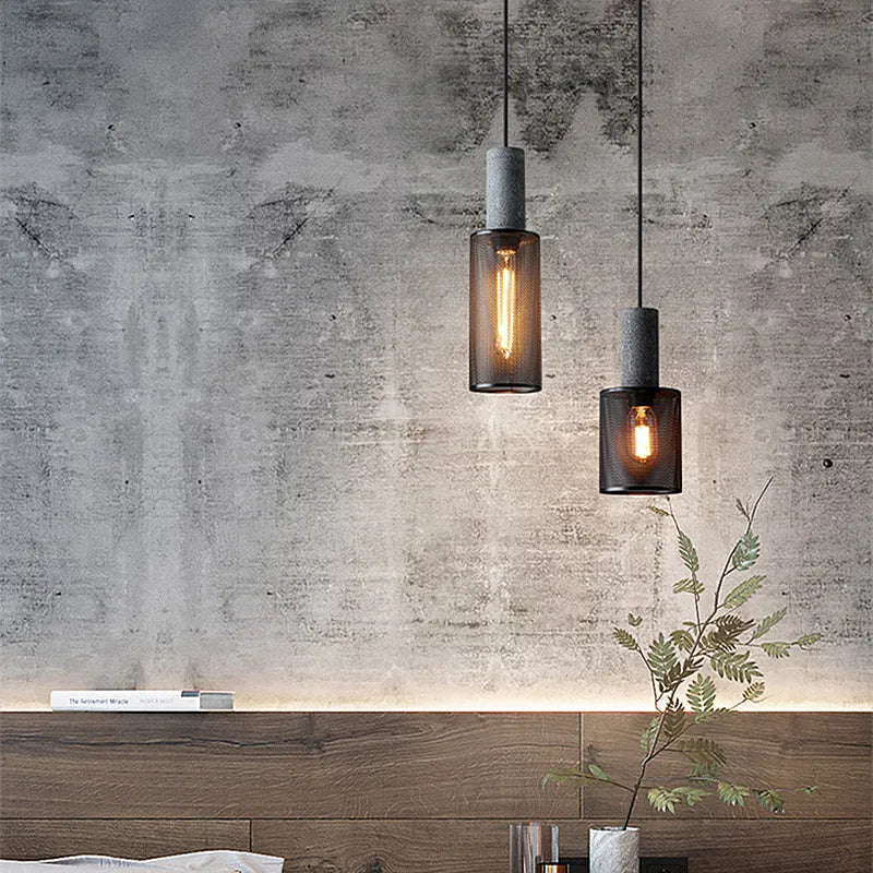 Lustre suspension lumière fer ciment - vue 5 sur 25