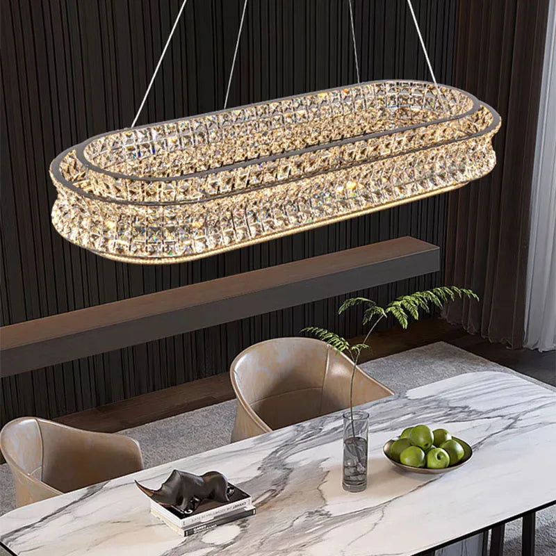 lustre moderne en cristal clair acier inoxydable intensité variable cordon réglable