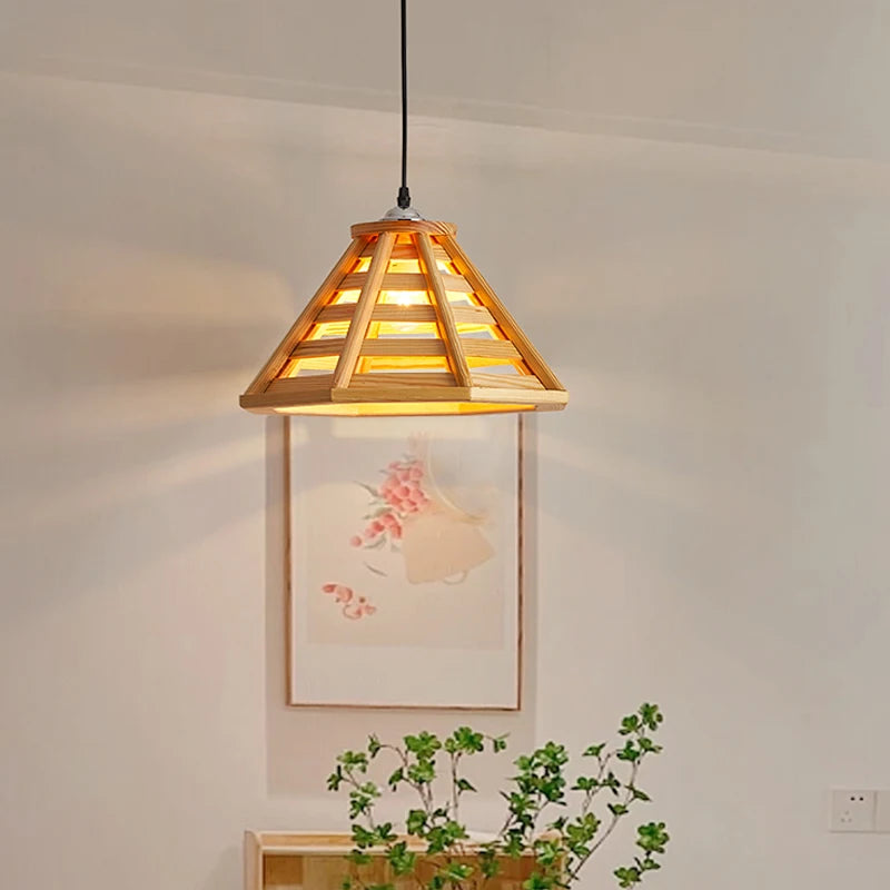 suspension en bois moderne avec éclairage led pour intérieur