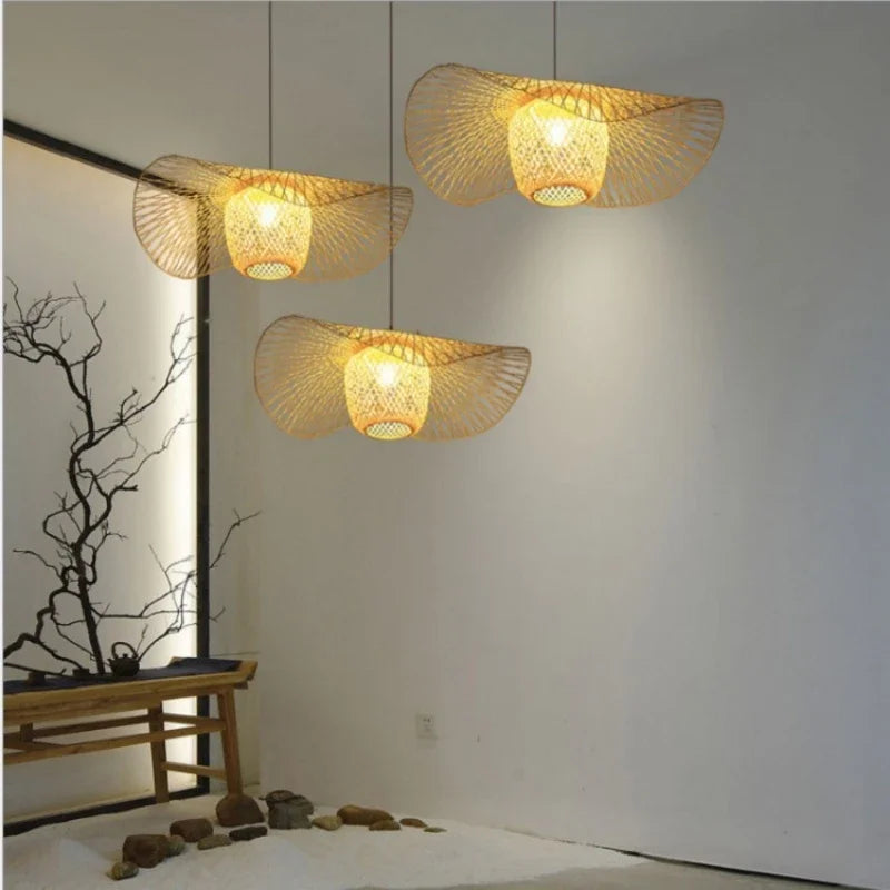 lustre en bambou tissé style japonais pour décoration moderne - vue 4 sur 8