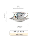 Tasses et soucoupes motifs fleurs oiseaux céramique main