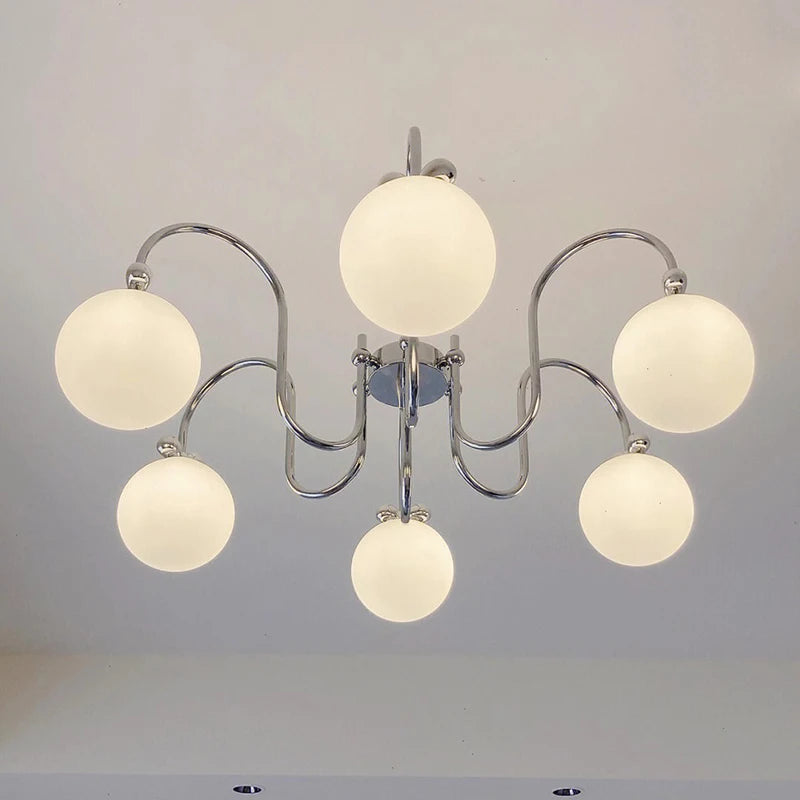 lustre moderne en chrome avec suspension en verre - vue 6 sur 12