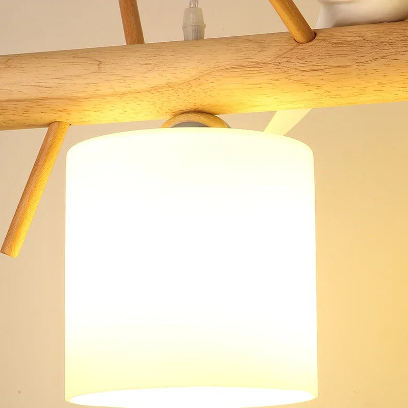 Nordic Solid Wood Birds Chandelier Nordic Log hanglamp Living Room Dining Room Bedroom Bar Indoor Decor Lighting Fixtures - vue 6 sur 9