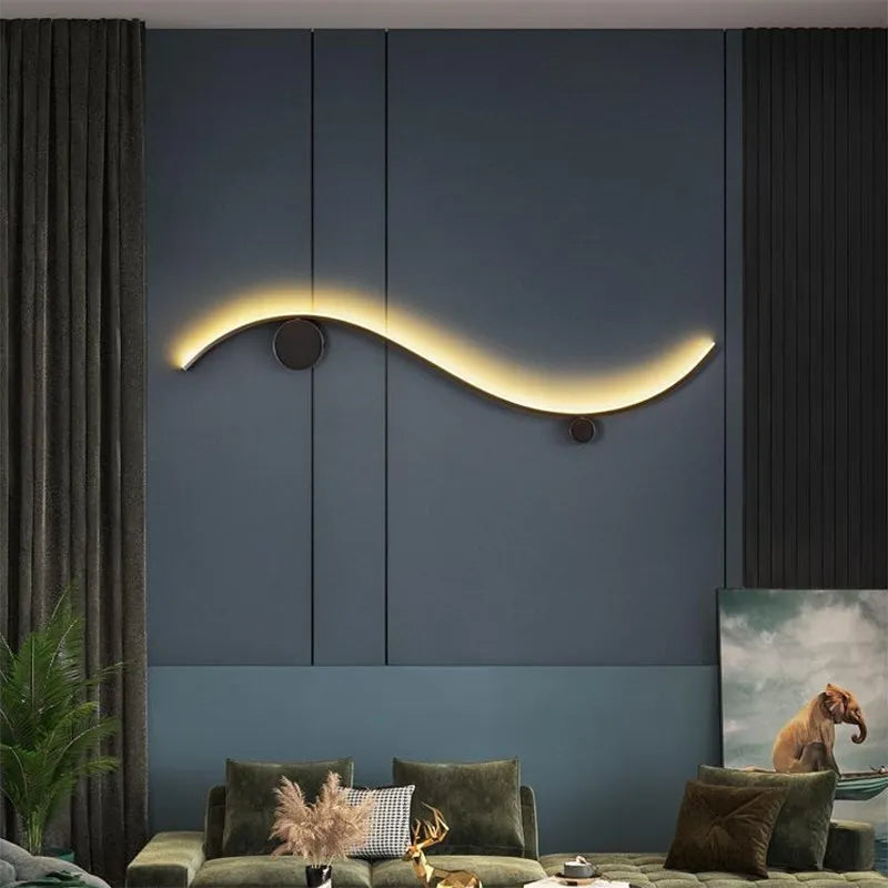 applique murale moderne cuivre or ligne décor salon escalier éclairage intérieur lustre - vue 3 sur 14