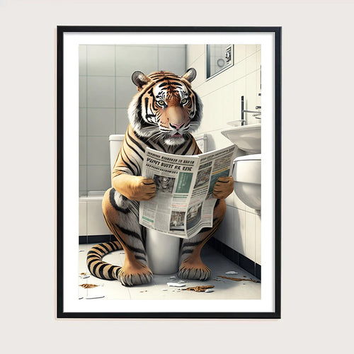 décoration murale humoristique animaux sur toilettes avec journal