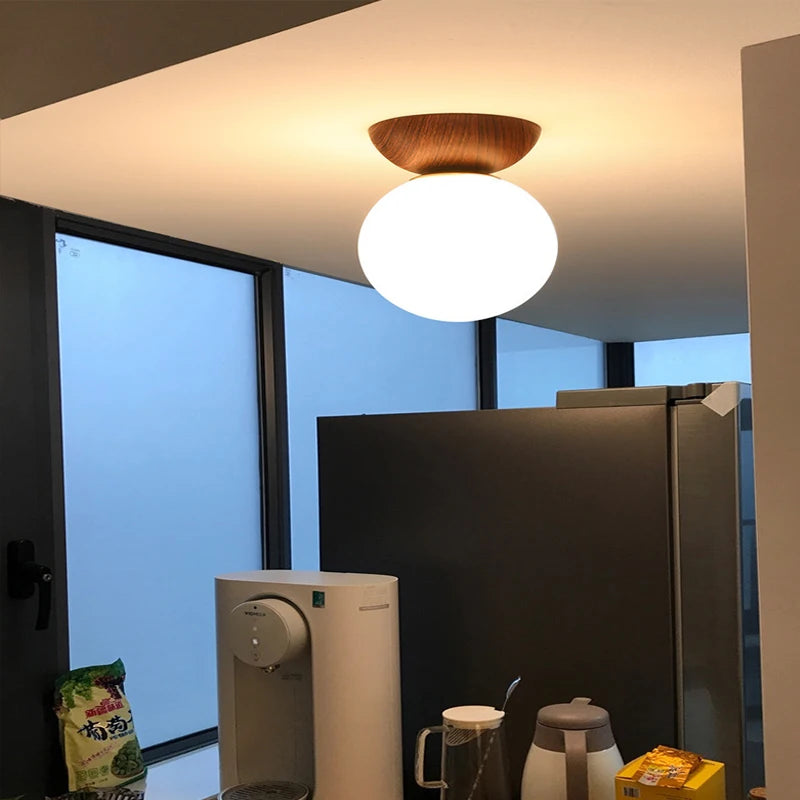 Plafonnier moderne LED en bois arrondi design