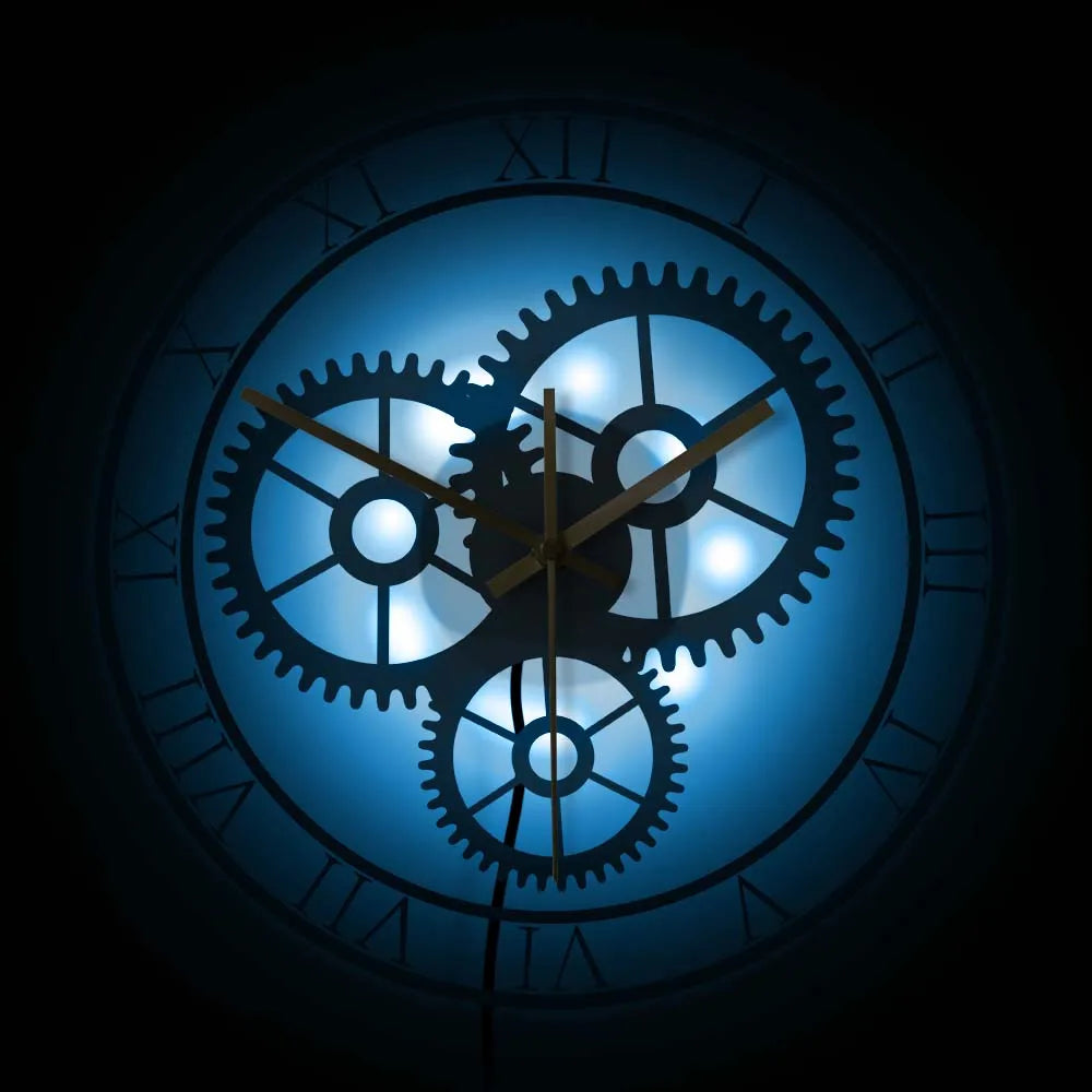 horloge murale rétro silencieuse à chiffres romains et engrenages mécaniques - vue 5 sur 8