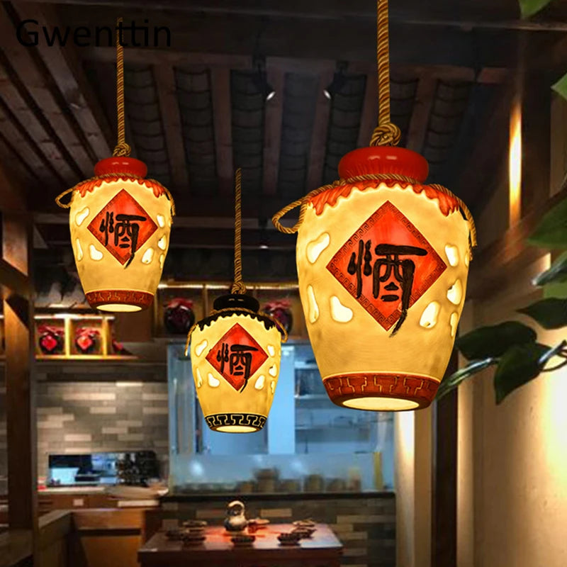 suspension pot à vin style chinois pour décoration intérieure - vue 5 sur 12