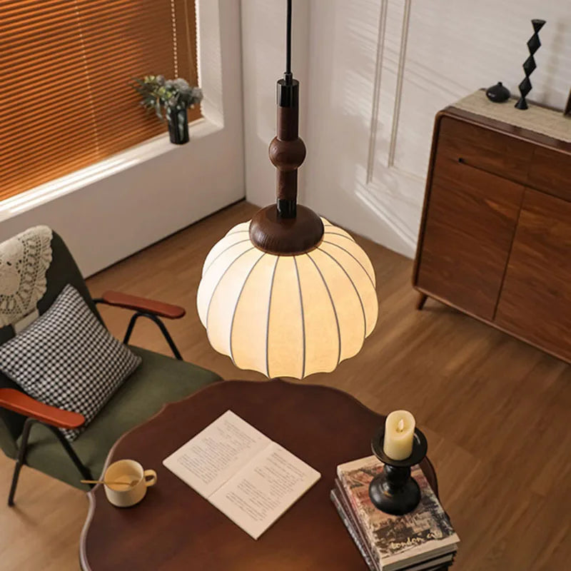 lustre de style chinois en soie et bois pour maison et magasin - vue 4 sur 7