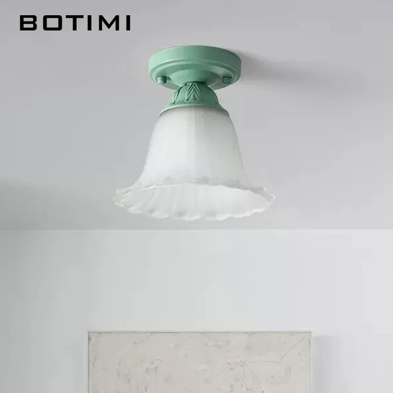 botimi plafonniers campagne verre dépoli métal vert luminaires balcon - vue 4 sur 7