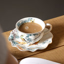 Tasses et soucoupes motifs fleurs oiseaux céramique main