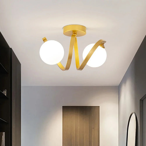 Plafonnier Verre moderne nordique or Double tête éclairage couloir