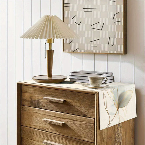 Chemin de table motifs feuilles abstraits style botanique