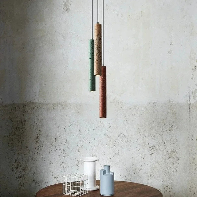 Suspension tube terrazzo bar style industriel tête unique minimaliste