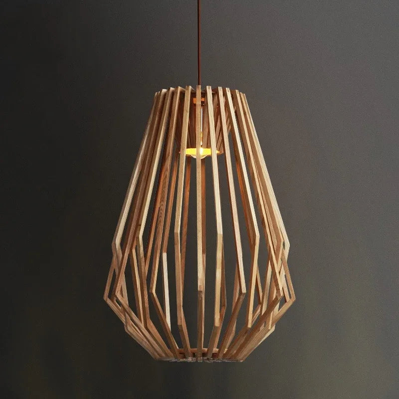 Nordic Wooden Cage Chandelier For Living Room Dining Study Modern Solid Wood Art Led Lamp Indoor Lighting Home Decor - vue 5 sur 8