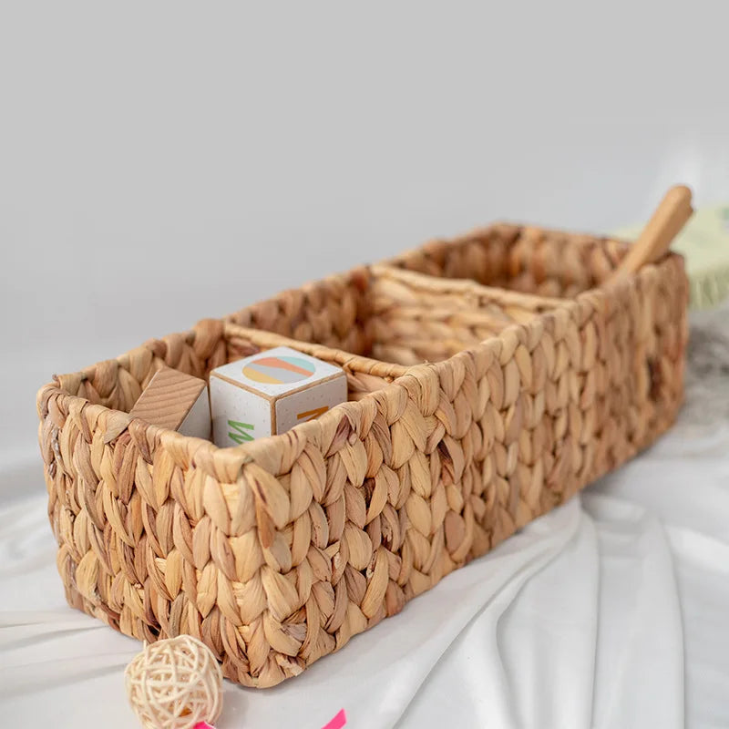 panier de rangement tissé à la main trois compartiments en rotin - vue 4 sur 5