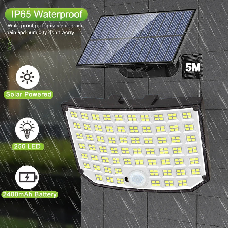 256 LED lumière solaire extérieure Super lumineux projecteurs avec télécommande IP65 étanche 3 Modes applique murale pour la décoration de jardin