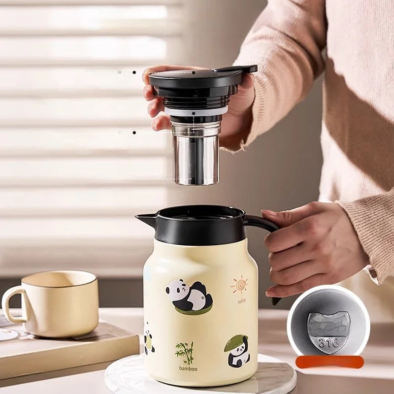 Theiere isotherme panda inox 1l grande capacite maison - vue 4 sur 6