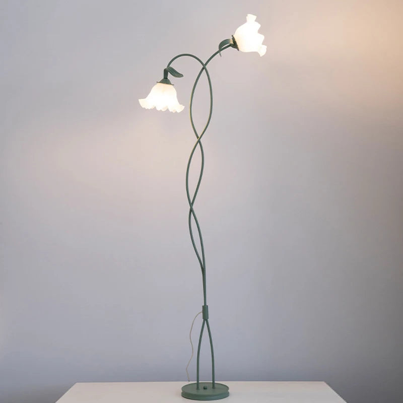 Vintage Style Pastoral Salon Lampadaires Couleur Verte Fleur Forme Verre Appliques Chambre Lampadaire LED E27