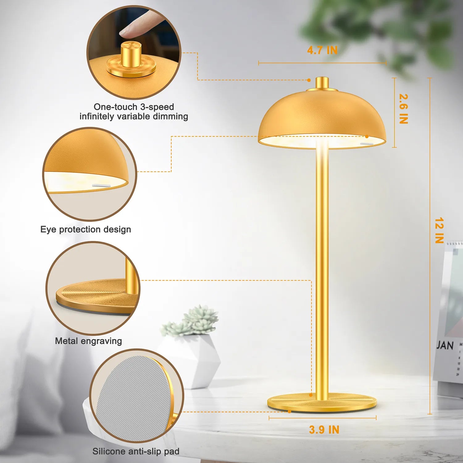 SUBORT Lampe de Table pour Chambre à Coucher Lampe Tactile sans Fil Rechargeable Camping Champignon Lampe créative Lumière d'ambiance USB-C Lampe de Bureau - vue 9 sur 8