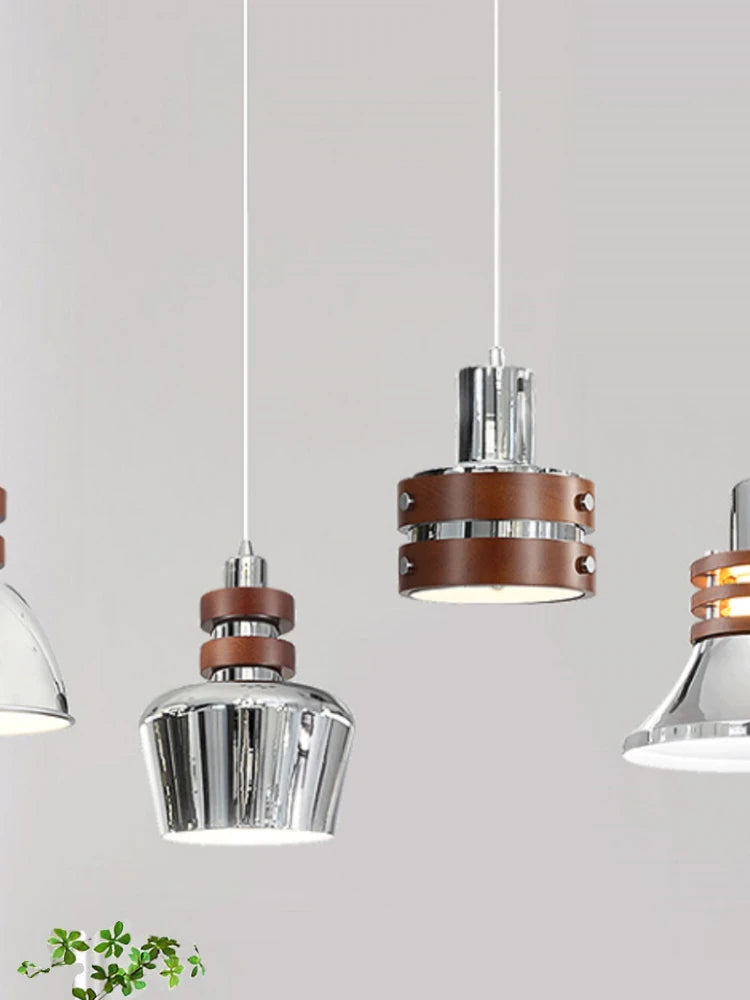lustre en bois massif argenté pour intérieur rétro et moderne