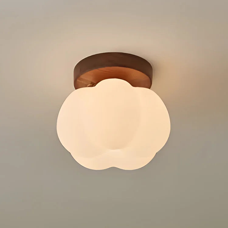Walnut Wood Roll Molded Pumpkin, Wabi Sabi Modern, Flush Ceiling light fixture for Entrance Hall, Corridor, Balcony, Entrance - vue 6 sur 10