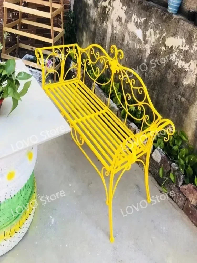 banc de jardin fer forgé table et chaises extérieur
