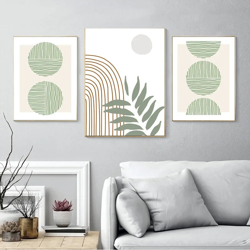 art mural abstrait boho feuilles géométriques pour décoration intérieure