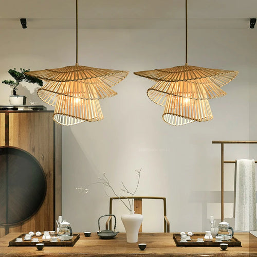 lustre led en bambou rotin créatif pour décoration maison