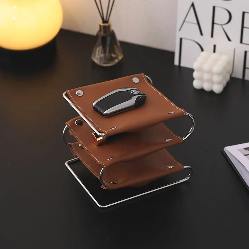 support de rangement multifonction en cuir et acier inoxydable
