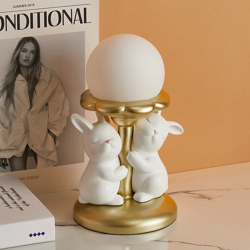 lampe de bureau nordique kawaii en forme de lapin en résine - vue 4 sur 6