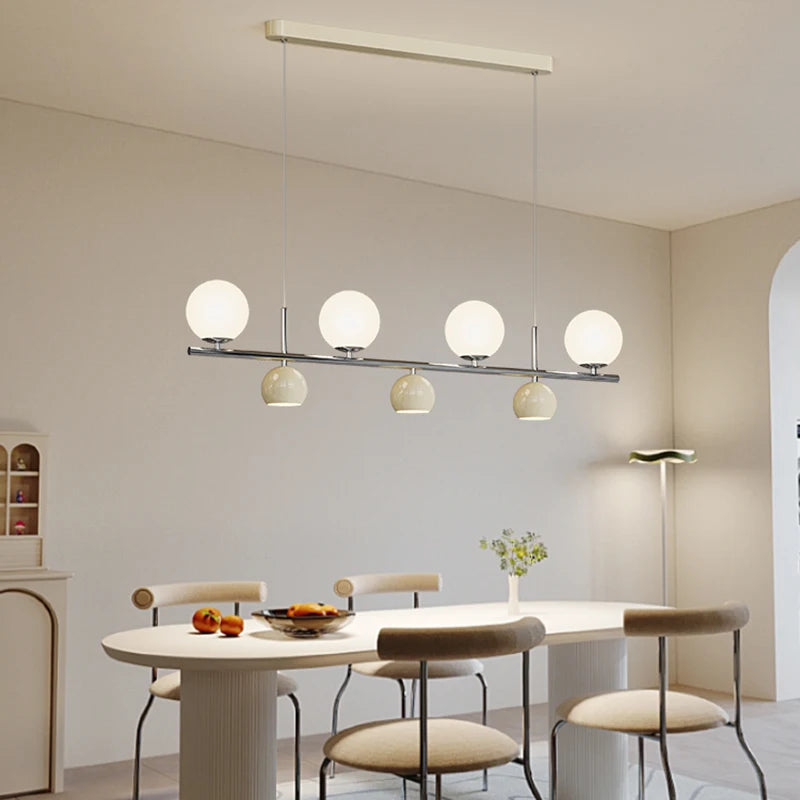 lustre long led suspendu avec abat-jour boule ronde