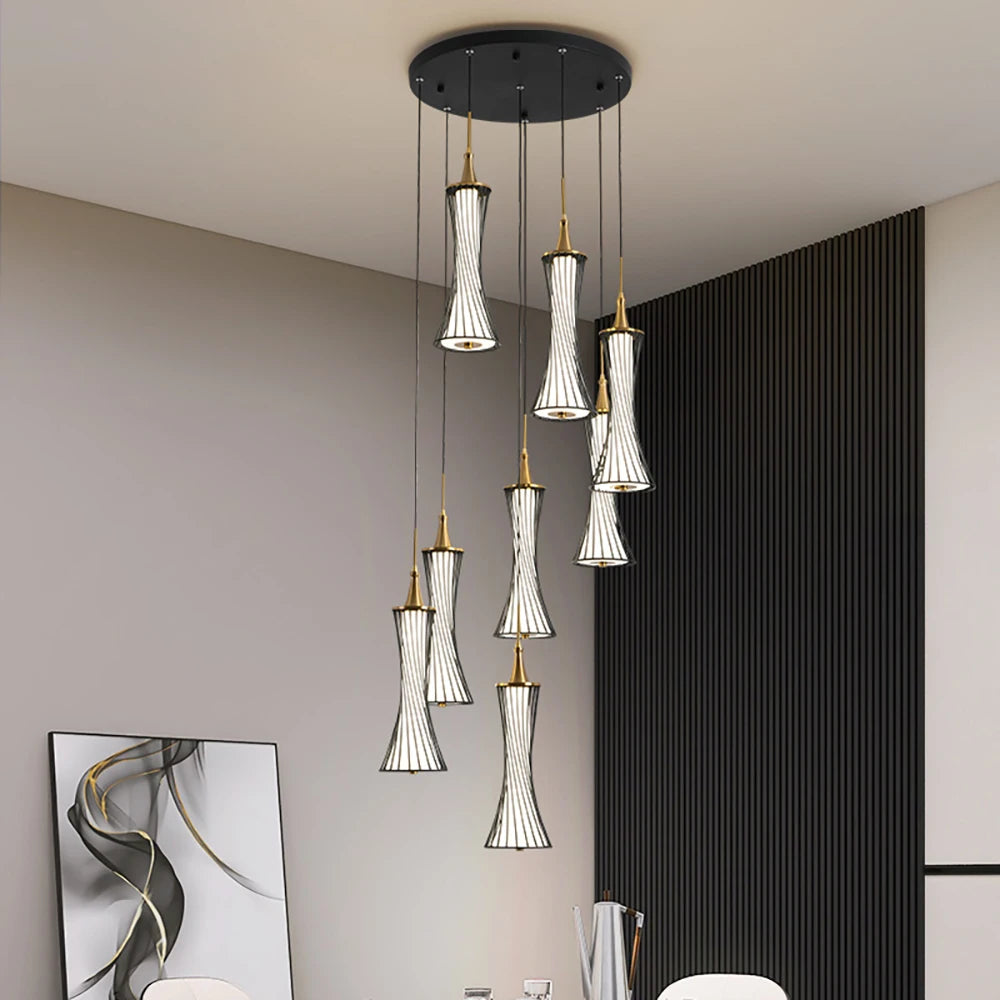 Lustre LED intérieur escalier fer acrylique - vue 4 sur 11