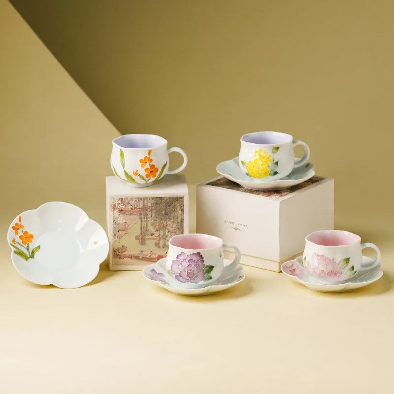 Ensemble tasse thé porcelaine style chinois avec soucoupe