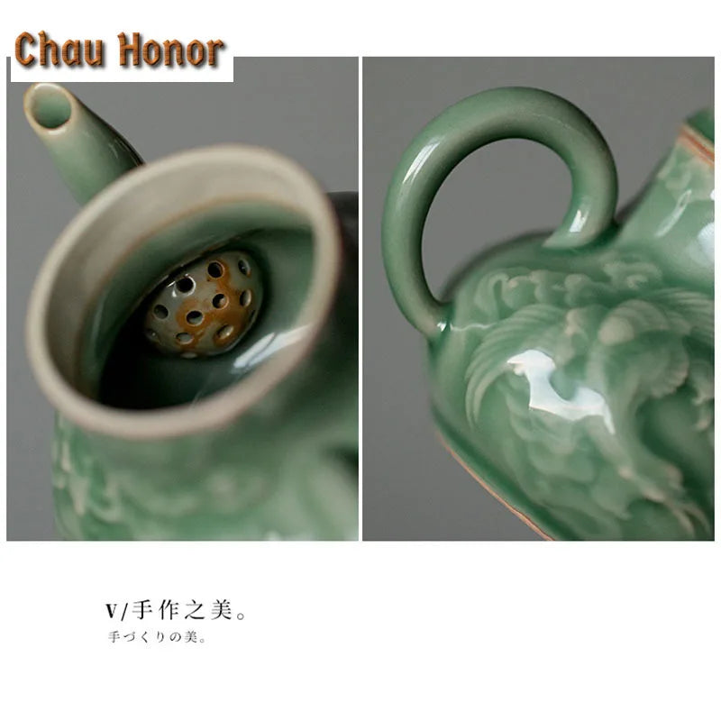 Théière céladon yue kiln dragon phénix relief filtre - vue 5 sur 7