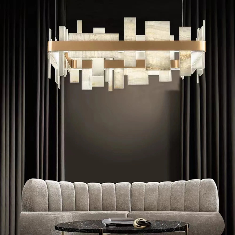 Lustre design LED moderne luxe marbre concepteur décoration - vue 5 sur 11