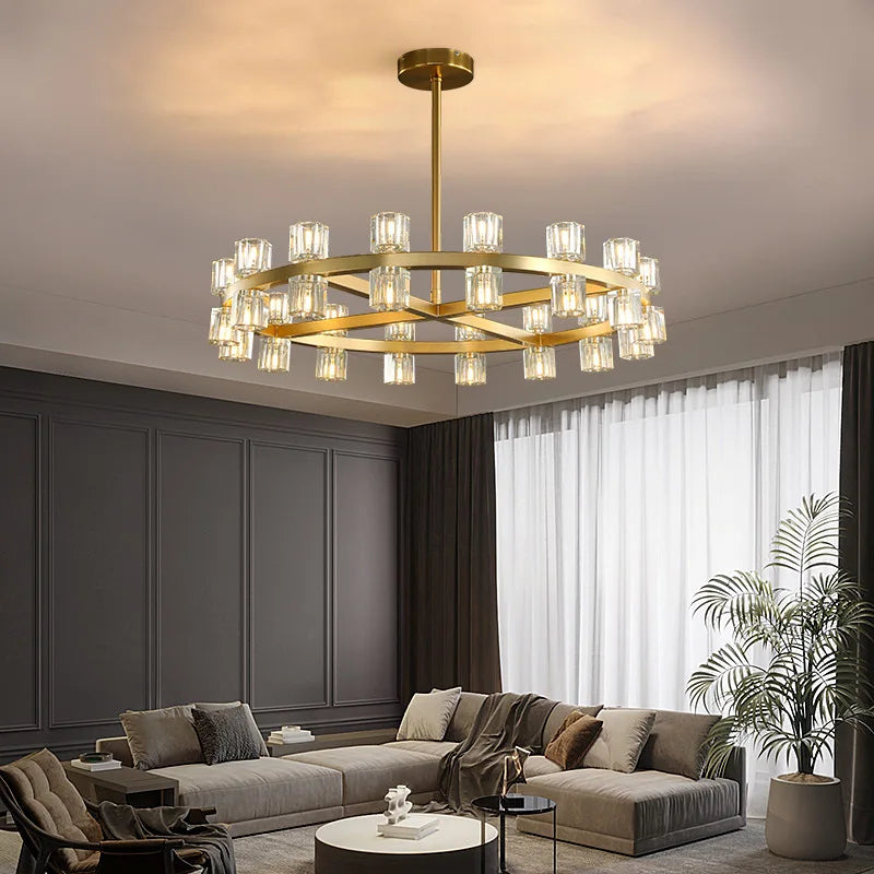 lustre led en cuivre et cristal design moderne luxueux - vue 4 sur 17