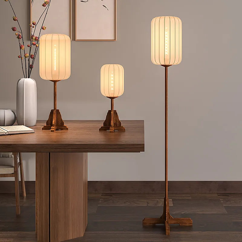 Style Vintage lampadaire tissu bois cuivre chambre d'hôtel salon Restaurant salon de thé luminaires E27 ampoule