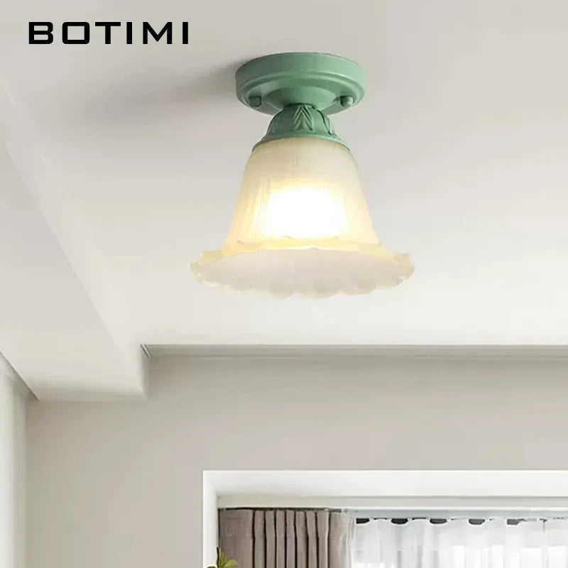 botimi plafonniers campagne verre dépoli métal vert luminaires balcon - vue 6 sur 7