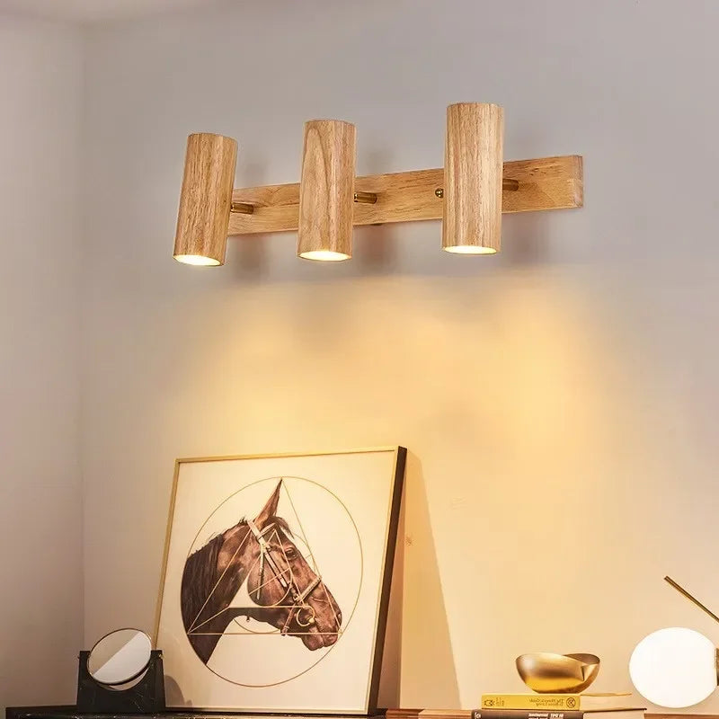 Lampe de chevet nordique LED multi-têtes en noyer - vue 3 sur 12