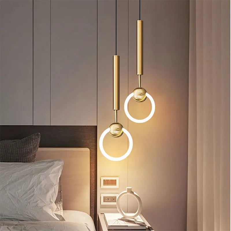 Nordique Led anneau suspension lumières luxe cercle suspension lampe salle à manger cuisine île chambre noir or lustre décor luminaire - vue 4 sur 21