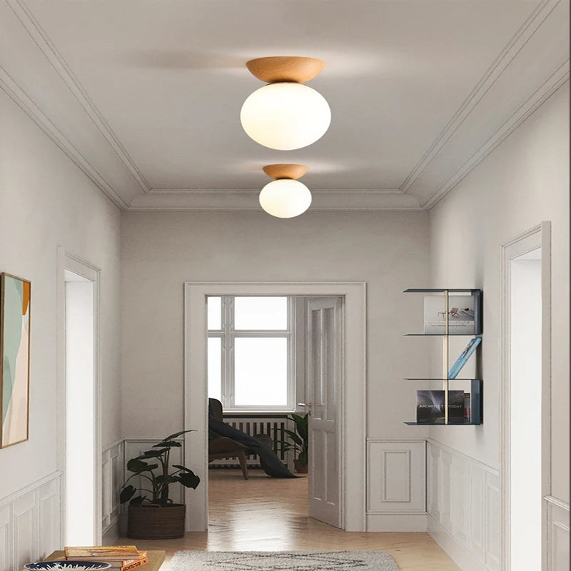Plafonnier moderne LED en bois arrondi design - vue 4 sur 10