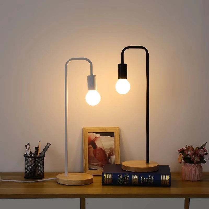 Loft lampe de bureau Vintage E27 noir blanc tige de fer campagne américaine lampes de Table en bois nordique chevet lecture luminaire