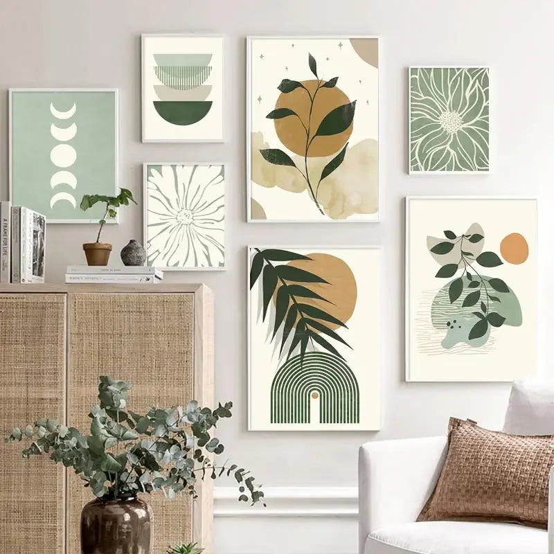 affiches d'art mural boho avec soleil lune et géométrie abstraite