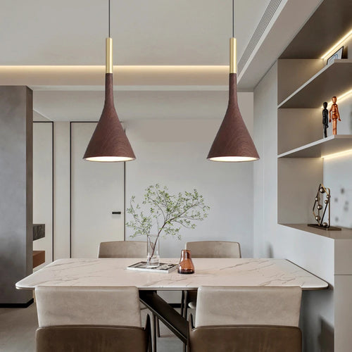 suspension moderne en métal imitation bois avec cordon réglable